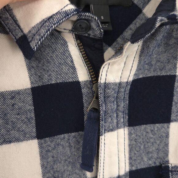 J. Crew wool blend buffalo plaid half zip shacket pullover Size S navy outdoor - Picture 9 of 10